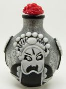 Japanese glass overlay scent bottle with decoration depicting a warrior, 6cm tall