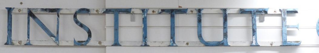 Large architectural sign 'Institute of Tropical Medicine & Pathology' comprising bronze or similar