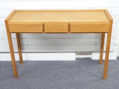 Habitat light oak three drawer hall table, W113 x D37 x H77cm