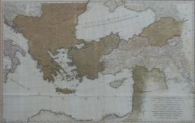 18thC map of the Mediterranean and Euine/The Black Sea, coloured, 60 x 94cm, framed and glazed