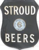 Stroud Brewery Company Limited 'Stroud Beers' shield shaped advertising sign with carved and