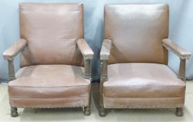 A pair of oak framed war department, birch and maple arm chairs marked 'Birch and Alpf, 1953, WD'