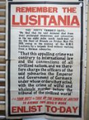 WWI Parliamentary recruitment poster London no.91 'Remember The Lusitania, it is your duty to take