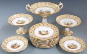 English porcelain dessert service, probably Spode / Coalport, decorated with landscape scenes,