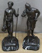 A pair of bronze figures of water carriers after Debut, H33cm
