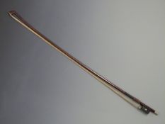 Violin bow by W Dollenz, Leipzig, octagonal stick, Parisian eye to frog, nickel button with mother