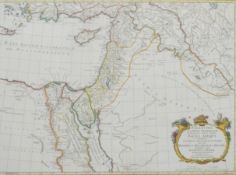 18thC John Blair coloured map of Palestine and surrounding 'Facies Antiqua', 42 x 57cm, framed and