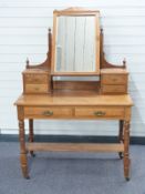An Edwardian ash dressing table with swing mirror, W157 x D54 x H168cm