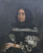 17thC /18thC oil on canvas, half bust portrait of Lucy Hollier (nee Knowles), second wife of
