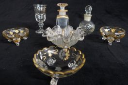 Seven Moser style cut and gilded Bohemian glass pieces