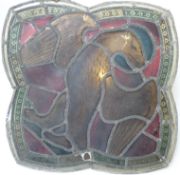 Two stained glass window panels by J Powell & Sons from the vestry at St John's Harescombe - one a