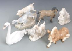 Lladro horse, Lladro swan, Szeiler Studio recumbent horse, Lladro style dog figures etc, tallest
