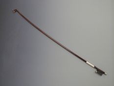 Violin bow by Ernst Willy Zophel (1893-1973) round stick, plain metal mounted frog, silvered