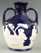 19thC pottery Portland Vase with relief decoration, H26cm