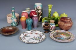 Ault pottery tray, covered pot, candlestick, vases, Gouda vase and studio pottery