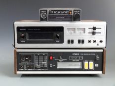Sharp Stereo 8 record deck, Hitachi eight track recorder deck TRQ-1340, and a Binatone car eight
