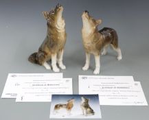 A pair of Lomonosov limited edition figures (500) of wolves, with certificates, tallest 30cm