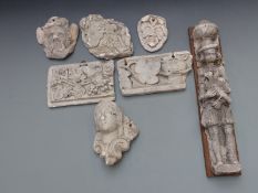 Quantity of plaster casts including frieze section, continental figure etc, height of largest 50cm