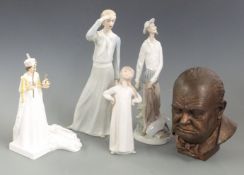 Lladro figures Coalport Queen Elizabeth and Royal Mint Classic bust of Winston Churchill limited