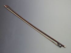 Viola bow by Corelli with round stick mother of pearl eye to frog, nickel button, 75g