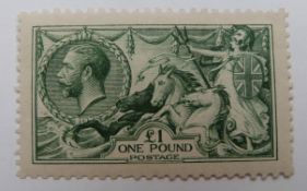 Great Britain 1913 £1 dull blue green Seahorse, well centred mint and very lightly mounted