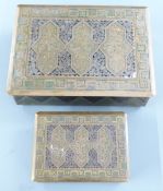 Two bronze/ brass boxes with enamel decoration, 20 x 15cm and 12.5 x 9cm