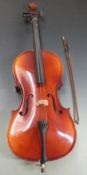Three-quarter size cello labelled Michael Poller, Producator, De Viora Bucuresti, complete with