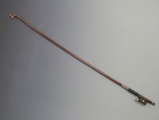 Violin bow by Klas Werner Uebel, round stick, mother of pearl eye to frog, three piece button, 57g