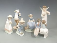 Six Nao child figures including a clown, tallest 25cm