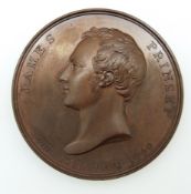 Victorian bronze commemorative medal, bust side only (verso blank) for James Prinsep (1799-1840)