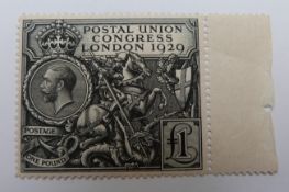 Great Britian 1929 U.P.U. Congress £1 black, unmounted mint with side margin