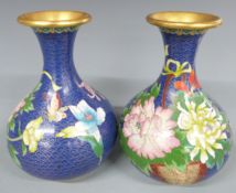 A pair of Chinese pedestal cloisonné vases with decoration depicting flowers, H18cm