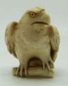 Japanese Meiji period Japanese ivory model of a eagle, signed, 4cm tall