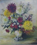Francis Jupp oil on canvas still life of flowers, 60 x 50cm, framed