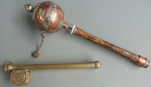 Eastern prayer wheel and brass scribes box