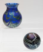 Stourbridge iridescent glass vase and a paperweight signed Class of 98