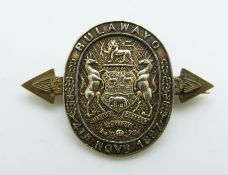 Bulawayo 4th November 1897 metal badge commemorating the official founding of Bulawayo as a town,