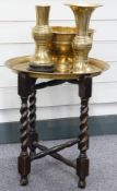 19th/20th brass Cairo ware table, bowl and vases