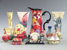 Collection of Old Tupton ware ceramics including a large jug, pair of vases, clock etc, tallest
