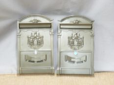 Two metal postboxes with keys, 40x24cm