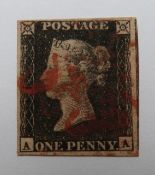 1840 1d Black, AA plate 6, 4 margins, red Maltese cross