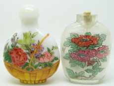 Chinese enamelled scent bottle and a reverse painted glass scent bottle both with decoration