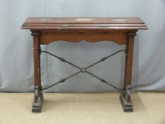 Victorian stained pine fold over tall table/lectern with two planked legs united by decorative