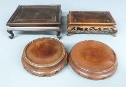 Four 19thC/20thC Chinese hardwood stands including rosewood, one with Liberty & Co sticker to