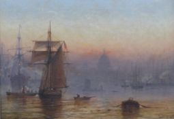 Charles John de Lacy (1856-1929) oil on canvas River Thames, probably Pool of London, with