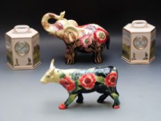 Boxed Tupton Ware elephant and bull, porcelain golfing thermometer and barometer by Pointers of