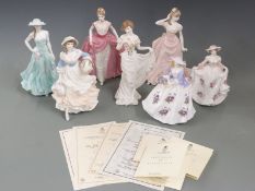Six Royal Worcester and Coalport figurines including Millennium Debut, Serena, Sweet Rose etc,