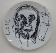 Damien Hirst (b1965) permanent marker on ceramic plate portrait of Loic Bonbonny, who worked for