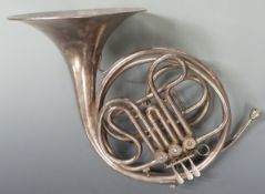JR Lafleur and Son Ltd silver plated French horn, serial no 51868, retailed by Boosey and Hawkes