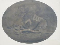 18th/19thC pen and wash 'La Raison Me Contente' or 'Reason Satisfies Me' armorial coat of arms